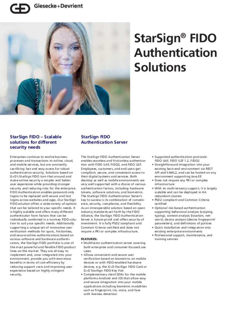Cover of the StarSign FIDO authentication solutions product info