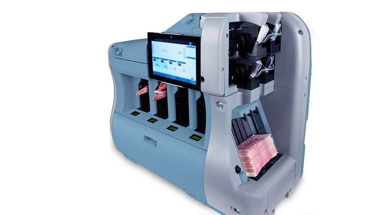 4+2 pocket banknote sorter BPS® C3-4 with the design of 4 output stackers and 2 reject pockets