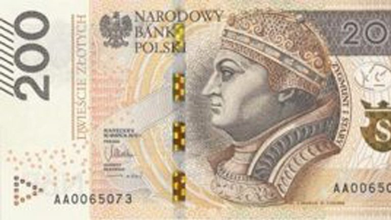 Eine 200 Zloty Banknote mit Rollingstar Sicherheitsfaden