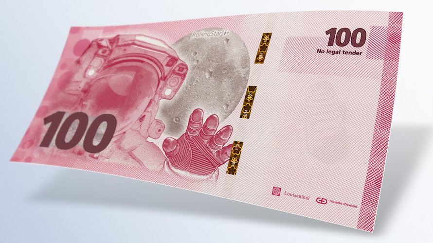 Sample banknote with security thread in flowered look