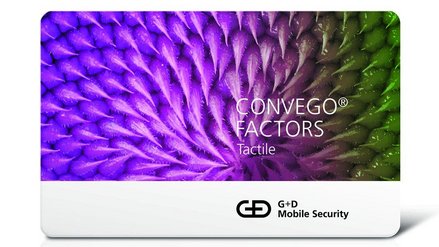Abbildung einer G+D Kreditkarte mit der Aufschrift 'CONVEGO FACTORS Tactile'