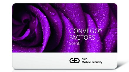 Abbildung einer G+D Kreditkarte mit der Aufschrift 'CONVEGO FACTORS Scent'