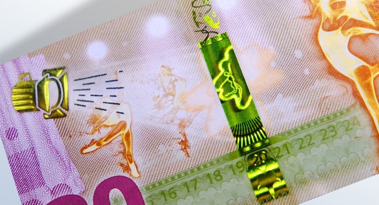 Banknote mit verschiedenen Sicherheitsmerkmalen